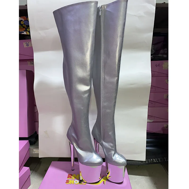 Botas por encima de la rodilla con cremallera para mujer, tacones altos Ultra 20CM, zapatos de plataforma, Pole Dancing, fiesta Sexy, 20cm