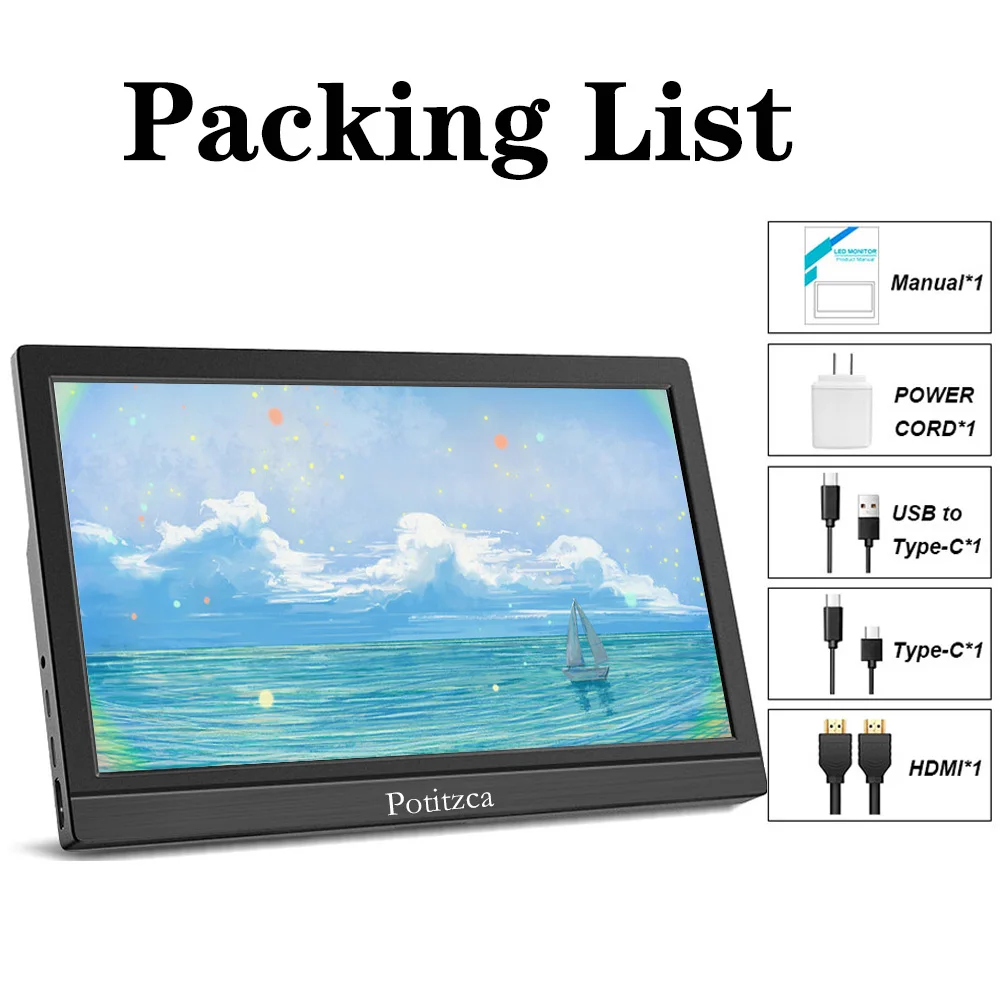 Imagem -06 - Monitor Portátil 13.3 11.6 Inch1366x768 Alto-falante Embutido com Suporte Oculto Hdmi-compatível Tipo-c para Laptop Ps4 Switch Xbox