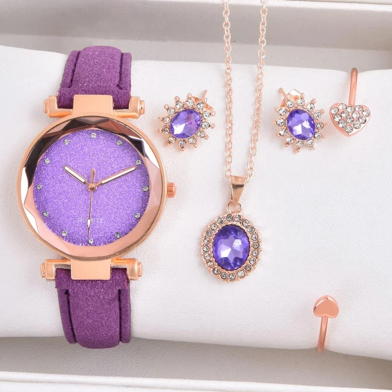 4PCS Set Luxury Women Watches Rhinestone Fashion Elegant Wristwatch Quartz Watch Ladies Clock For Girl Gift