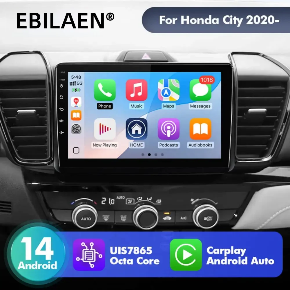 

EBILAEN 9" Android 14 Car Radio For Honda City 2020- Multimedia Player Carplay Android Auto 2Din auto radio voice control camera