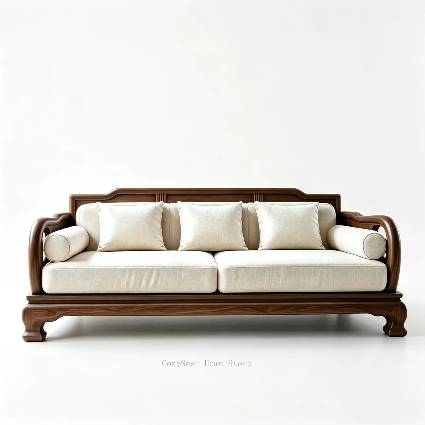 North American Black Walnut Sofa with Carving, Song-Style Aesthetic Design, Modern Minimalist Solid Wood Furniture