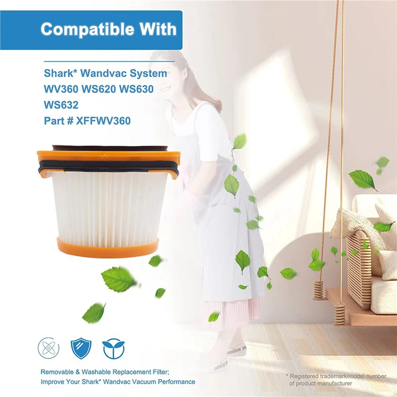 8 عبوات من فلتر المكنسة البديل لنظام Shark Wandvac WV360 WS620 WS630 WS632 WS632BLBRN WS632GDBRN، الجزء XFFWV360-ABPX