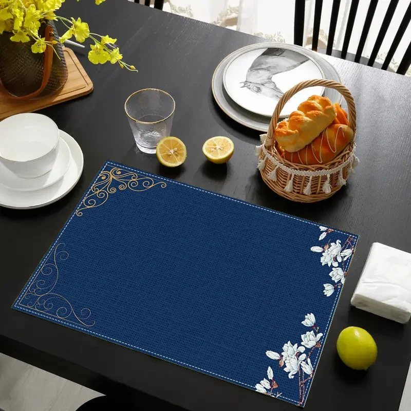 VIKAMA 4pc Deep Blue Placemats Are Waterproof Heat Insulating And Easy To Clean They Are Suitable For Home Use And Home Decor