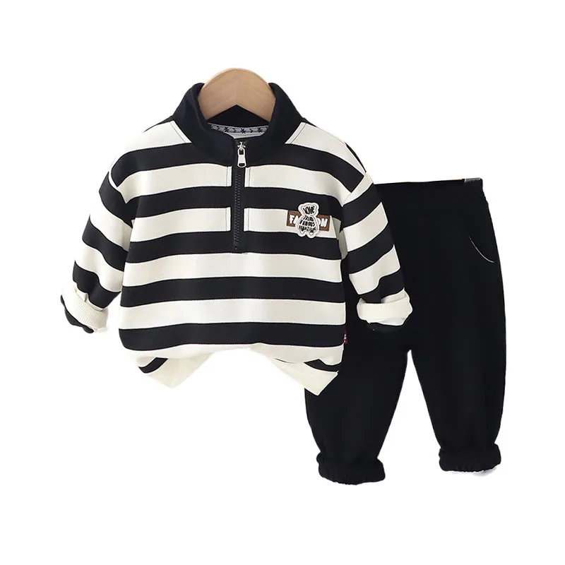 Baby Boy Infant Clothes 2024 Spring Autumn Lovely Cartoon Striped Long Sleeve Pullover Tops and Overalls Boys Suit Kids Outfits