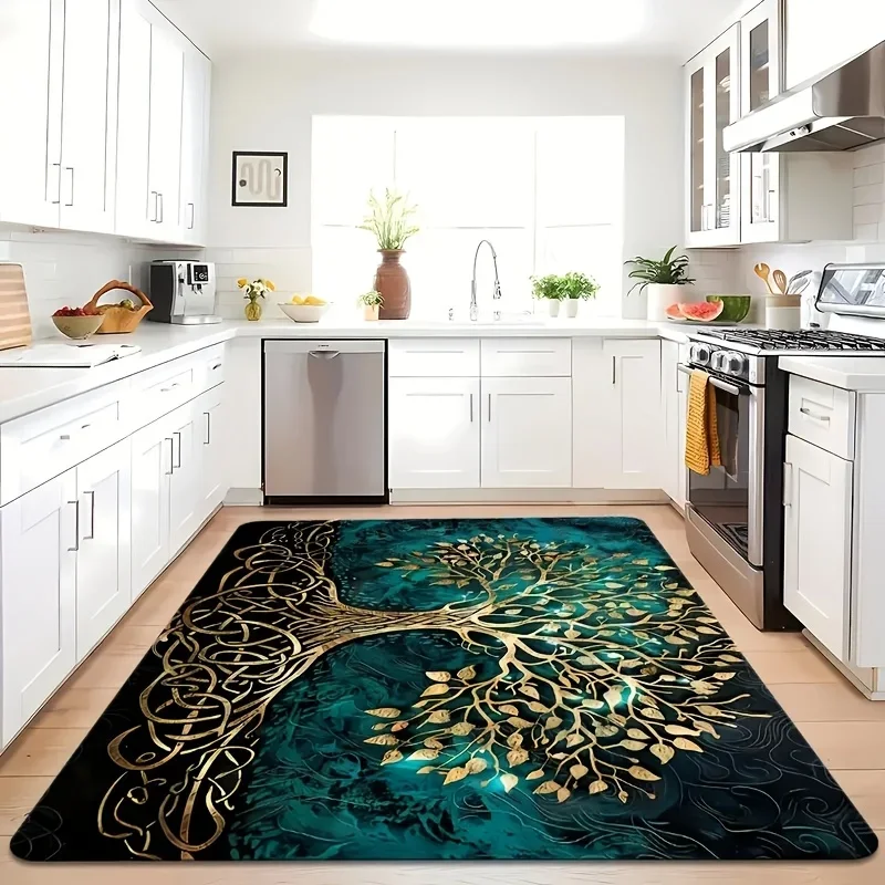 VIKAMA Personalised Tree Of Life Rug Mystical Design Home Entrance Anti-Slip Wear-Resistant Doormat Home Decoration