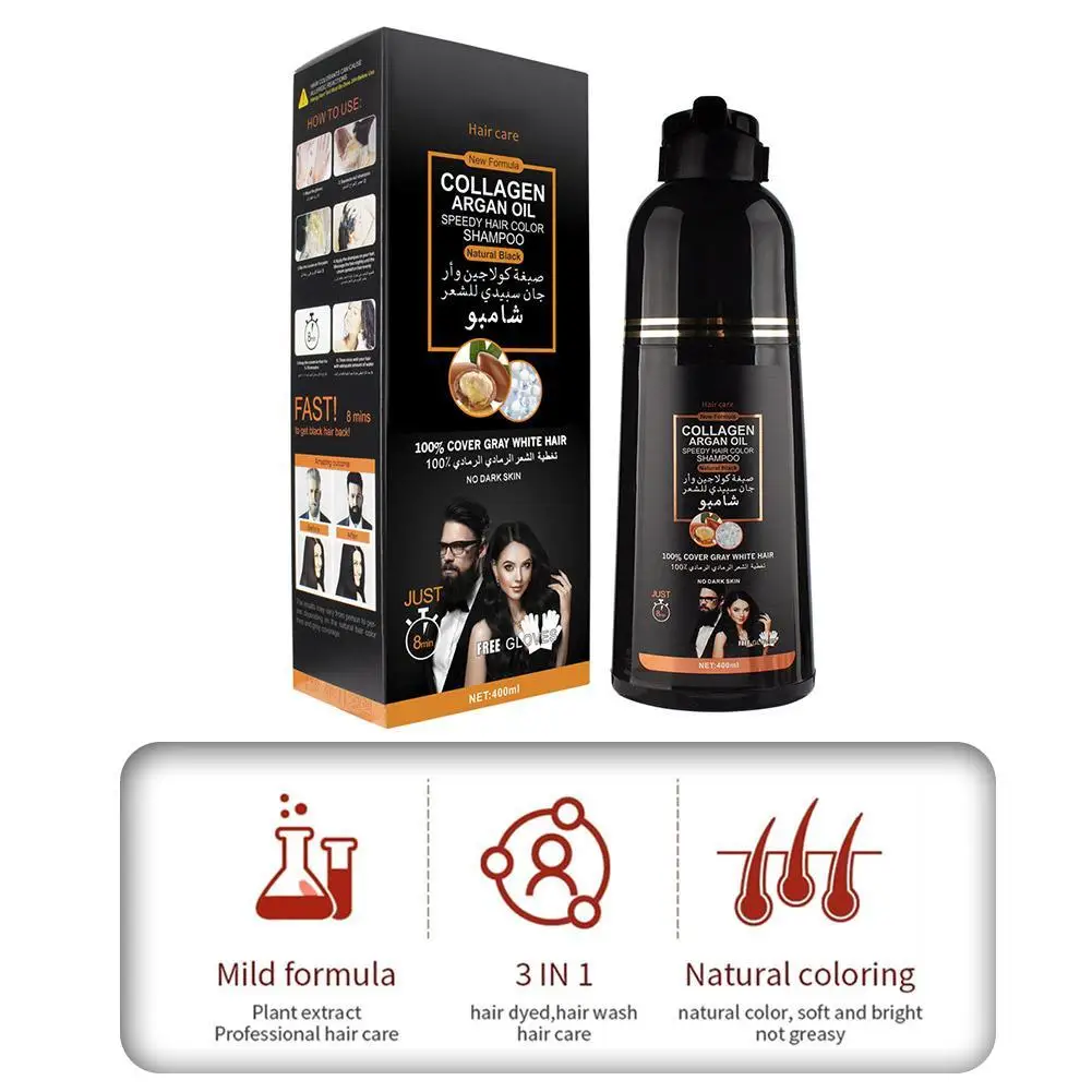 Hot  Cover Grey Hair Morocco Argan Oil Care Fast Magic Black Hair Shampoo Dye Repair Damaged Improve Split Hair Rough