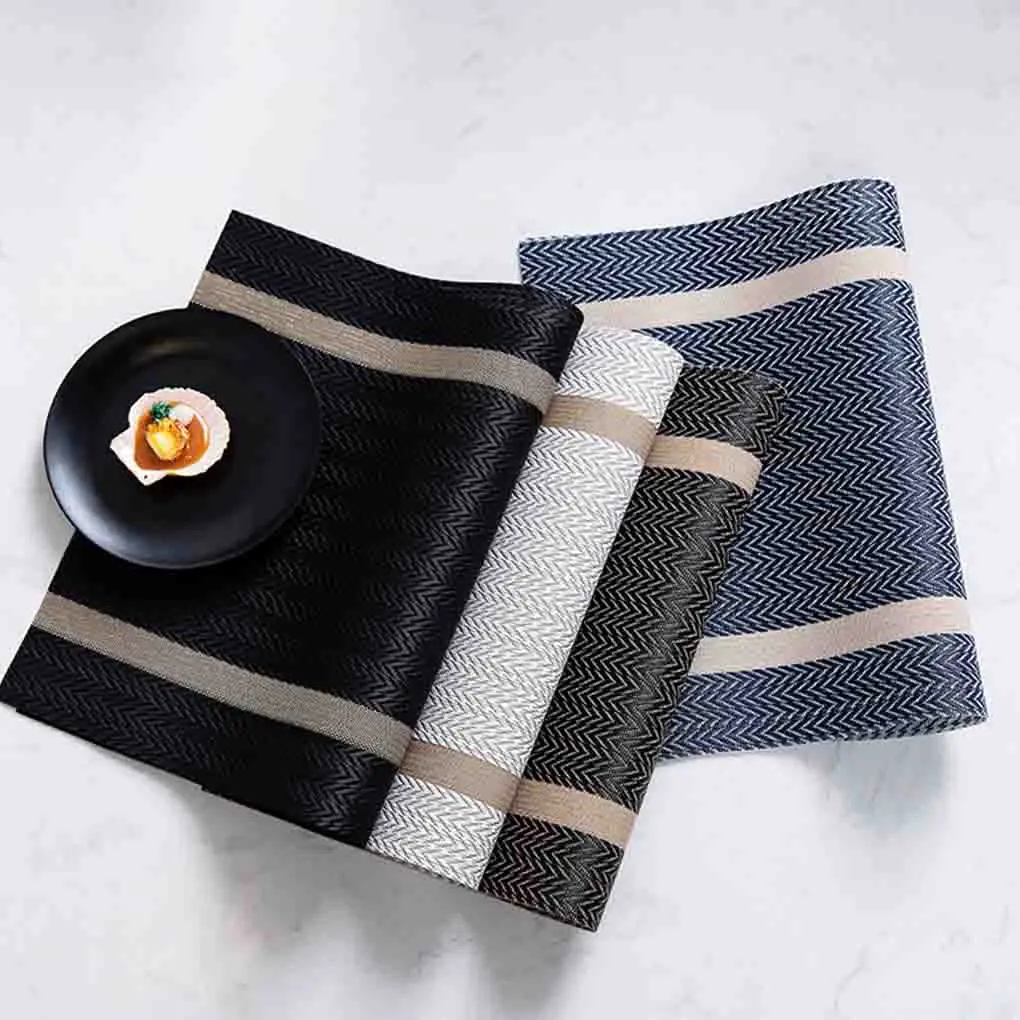 Style Striped PVC Table Mat Placemats Bowl Coaster Insulation Mats Blue