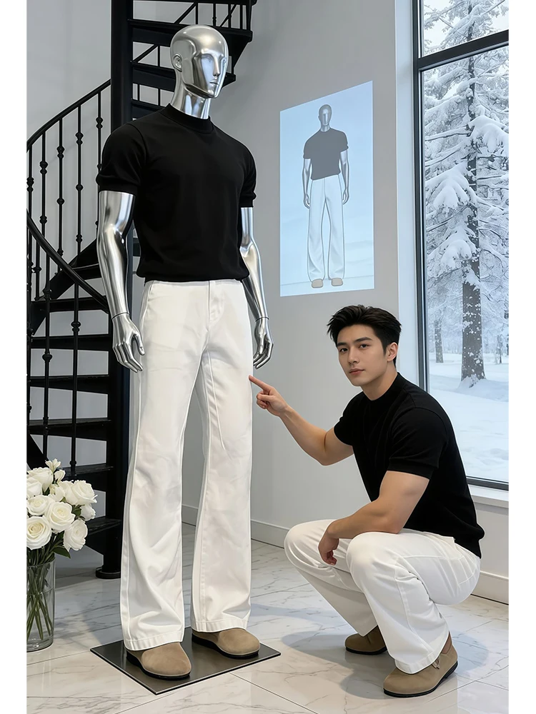 

Cleanfit White Bell Bot Men's Jeans Spring American Sle Slimming Straight Cut High Waist Denim Pants Casual Wear