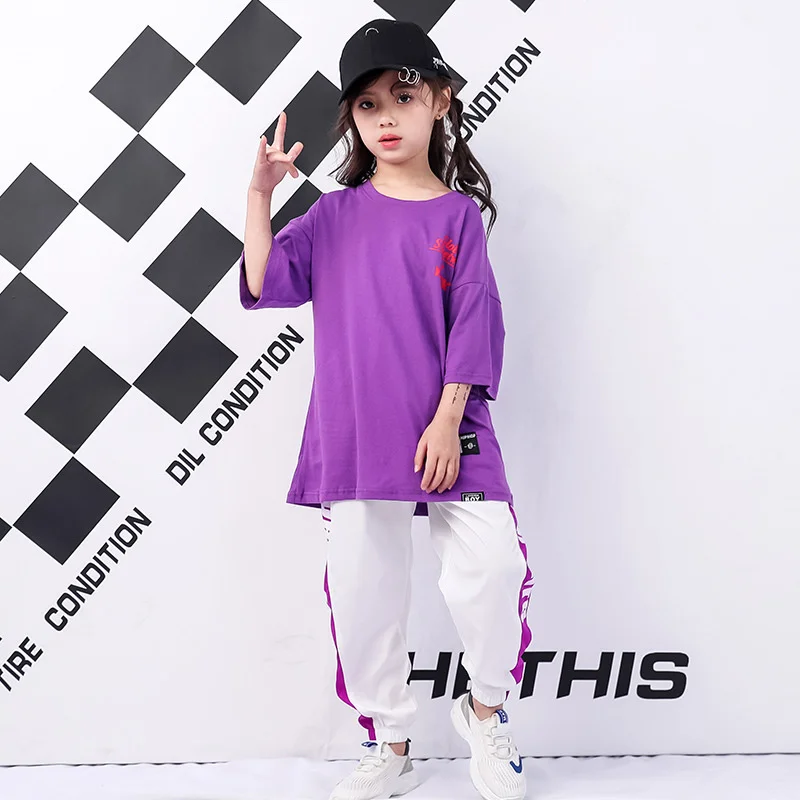 

Girls' summer hip-hop clothes children's hip-hop suit trendy hiphop loose short sleeve boys' 61 performance clothes