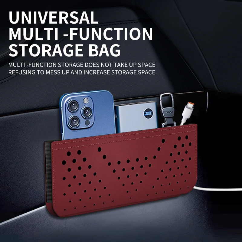 Car Leather Storage Bag Storage Box Multifunctional Car Side Pocket Organizer Leather Adhesive Auto Pocket Pouch