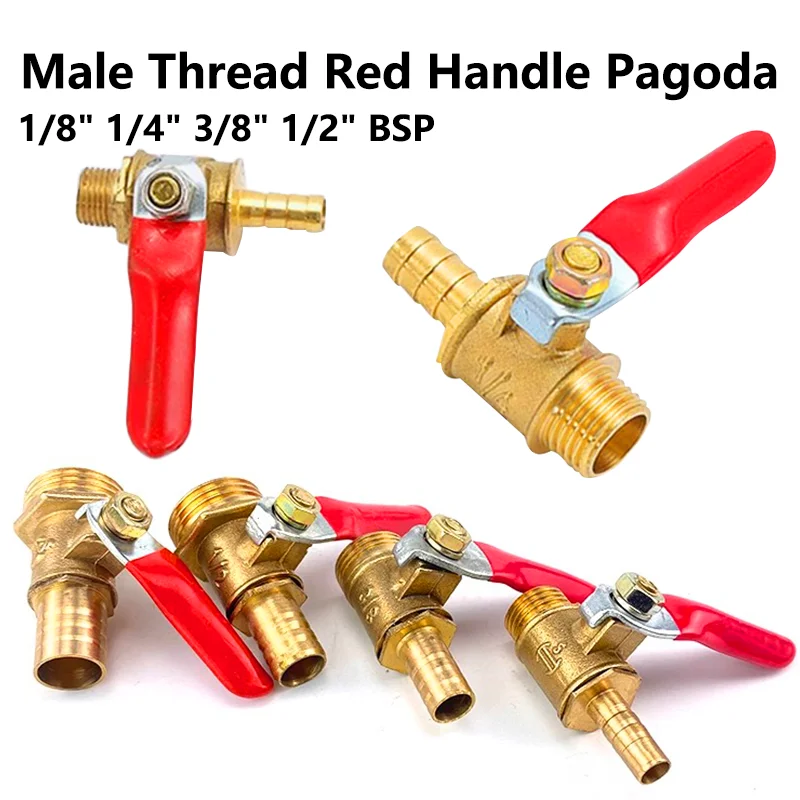 

10pcs 1/8'' 1/2'' 1/4'' Male Thread Ball Valve Hose Barb Connector Joint Copper Pipe Fitting Coupler Adapter 4-12mm