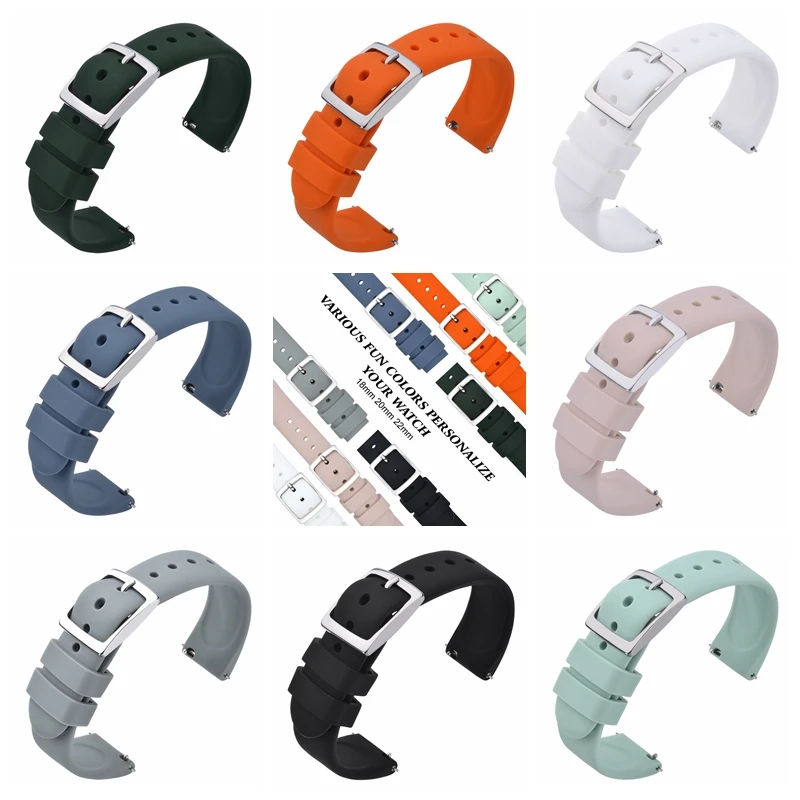 ANNEFIT Silicone Watch Bands, Quick Release Rubber Sport Strap 18mm 20mm 22mm with Classic Clasp