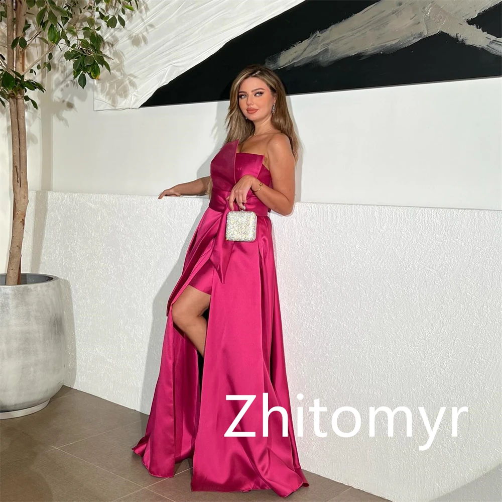 Personalizado elegante simples sem alças a linha vestidos de cocktail saias varredura/escova cetim noite vestidos de noite de luxo para mulher 2