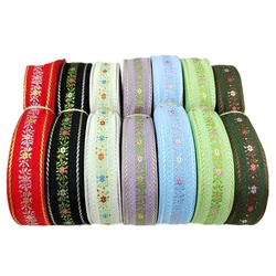 10Yards 25mm 1 Inch Lovely Shiny Flowers Handmade Embroidery Lace Trim Jacquard Ribbon Retro Fashioned For Hair Accessories