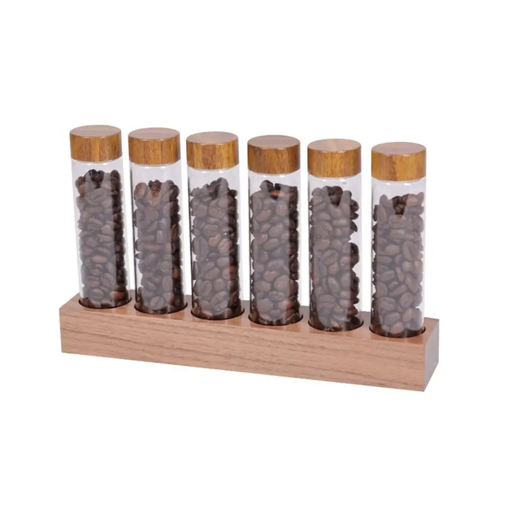 

Multi-function Coffee Beans Display Rack 6/12 Holes Brown Wood Base Holder Wooden Coffee Supplies