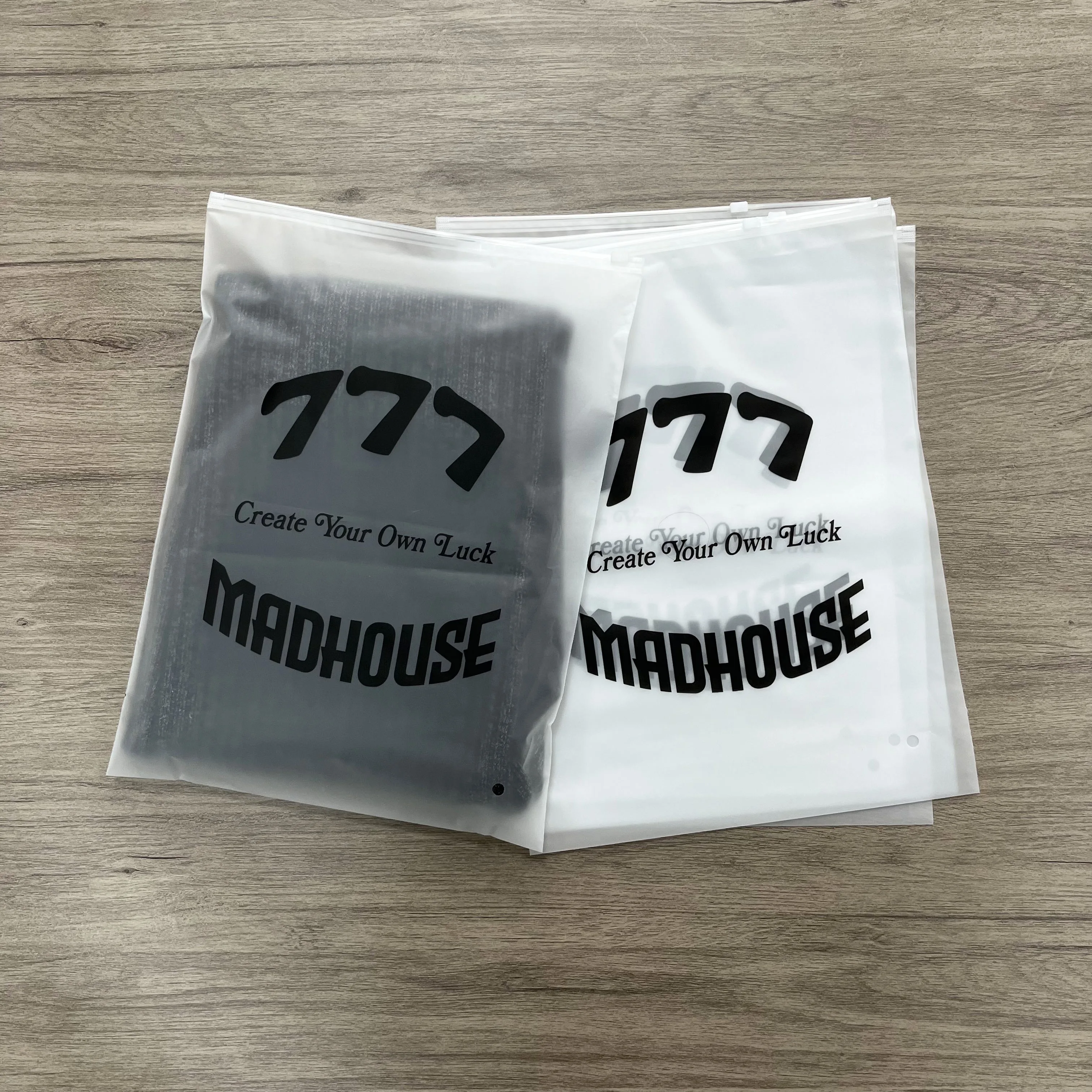 100pcs wholesale custom printed frosted clothing eva zip lock zipper plastic poly bags with logo for tshirt packaging