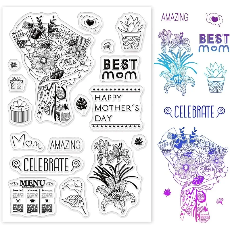 1PC Bouquet Lily Clear Stamps Transparent Silicone Stamp Mother's Day for Card Making Decoration and DIY Scrapbooking