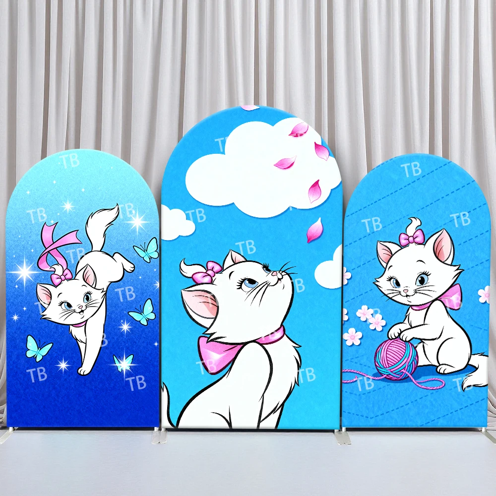 

Mary Cat Arch Backdrop Cover Birthday & Baby Shower Blue Tone Butterfly Yarn Ball Cloud Theme for Kids Party Photo Booth Decor