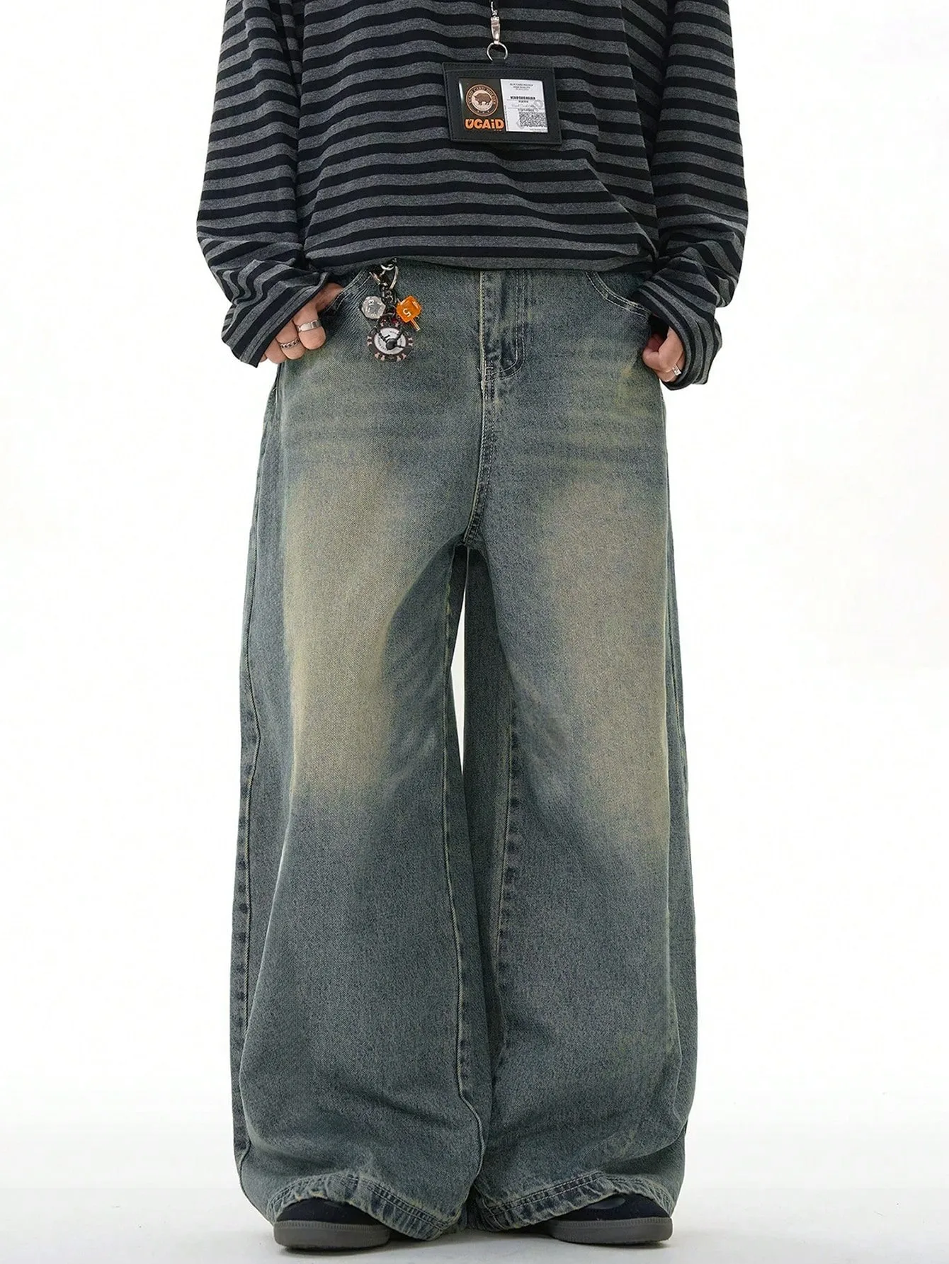 Мужские свободные прямые широкие джинсы, повседневные брюки морского синего цвета в американском уличном стиле, удобный крой, подходят для повседневной носки.