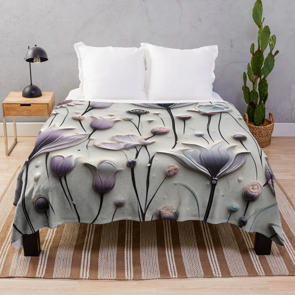 Realistic delicate 3D wild flowers part 4 - expressive botanical pattern. Throw Blanket Summer Beddings halloween Blankets