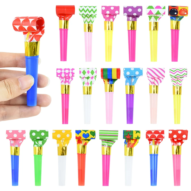 10pcs Blowing Dragon Whistle Funny Colorful Whistles Blow Roll Toy for Kids Birthday Party Favors Baby Shower Games Props Toys