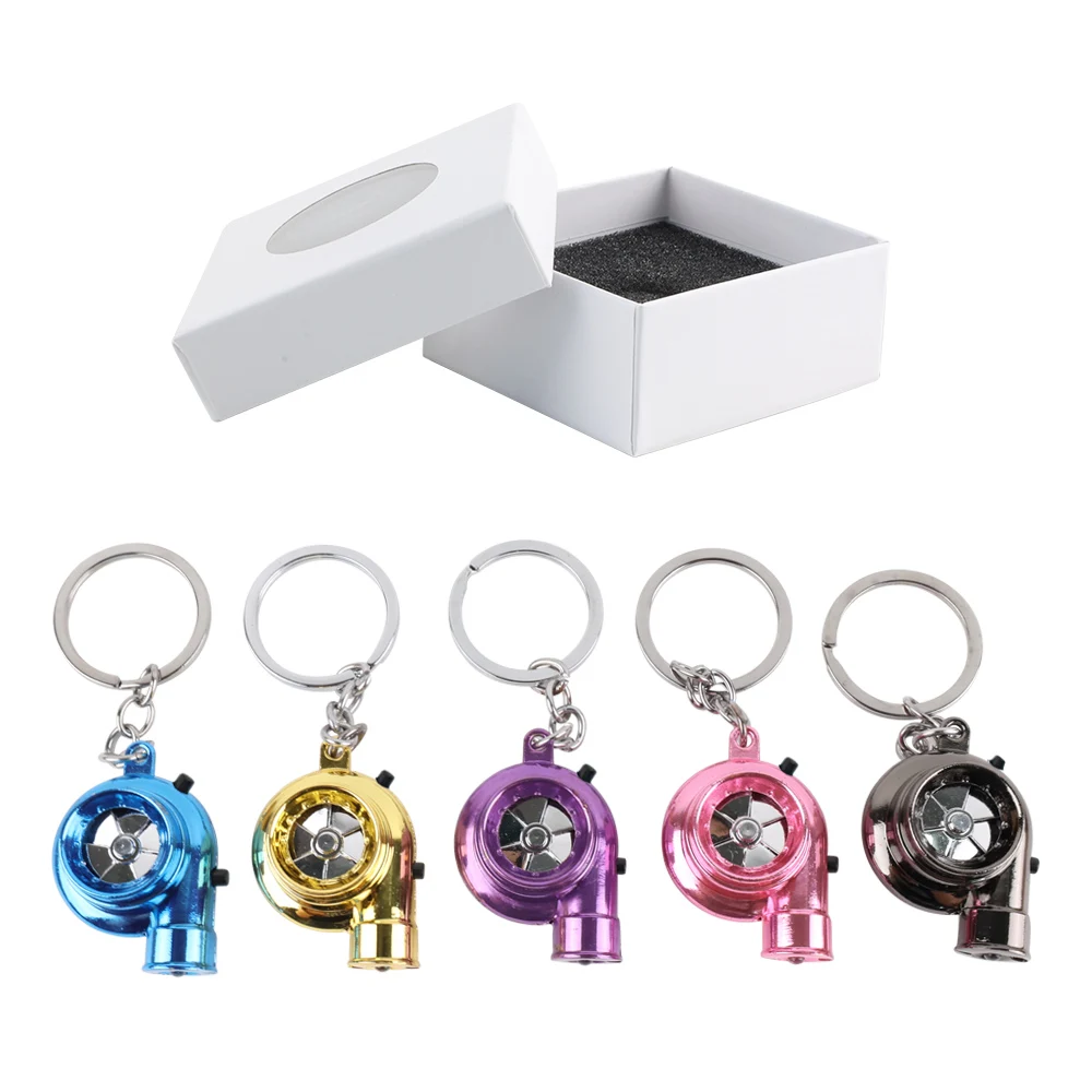 USB LED Mini Turbo Sound Turbocharger Keychain Spinning Turbine Key Chain Ring Keyring Keyfob Car Keyring Car