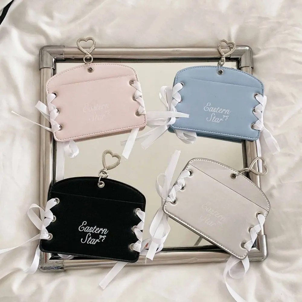 Kawaii Korean Idol Balletcore Photocard Holder DIY Korean Style PU Photocard Holder INS Ribbon Bus Card Holder Student