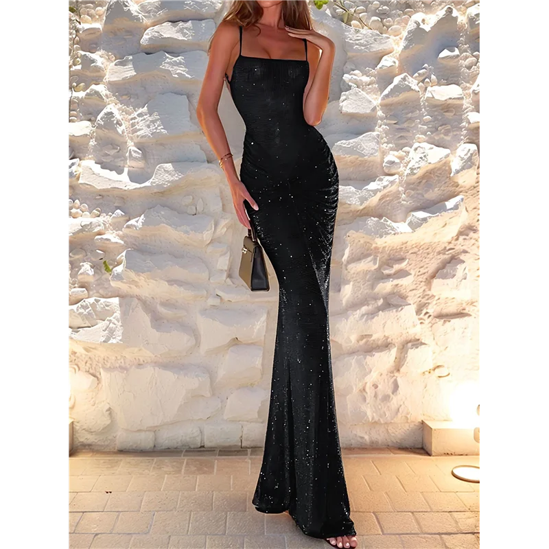 ABRT-Sparkly Sequin Prom Dress Maxi Mermaid Bodycon Formal Party Club Dress