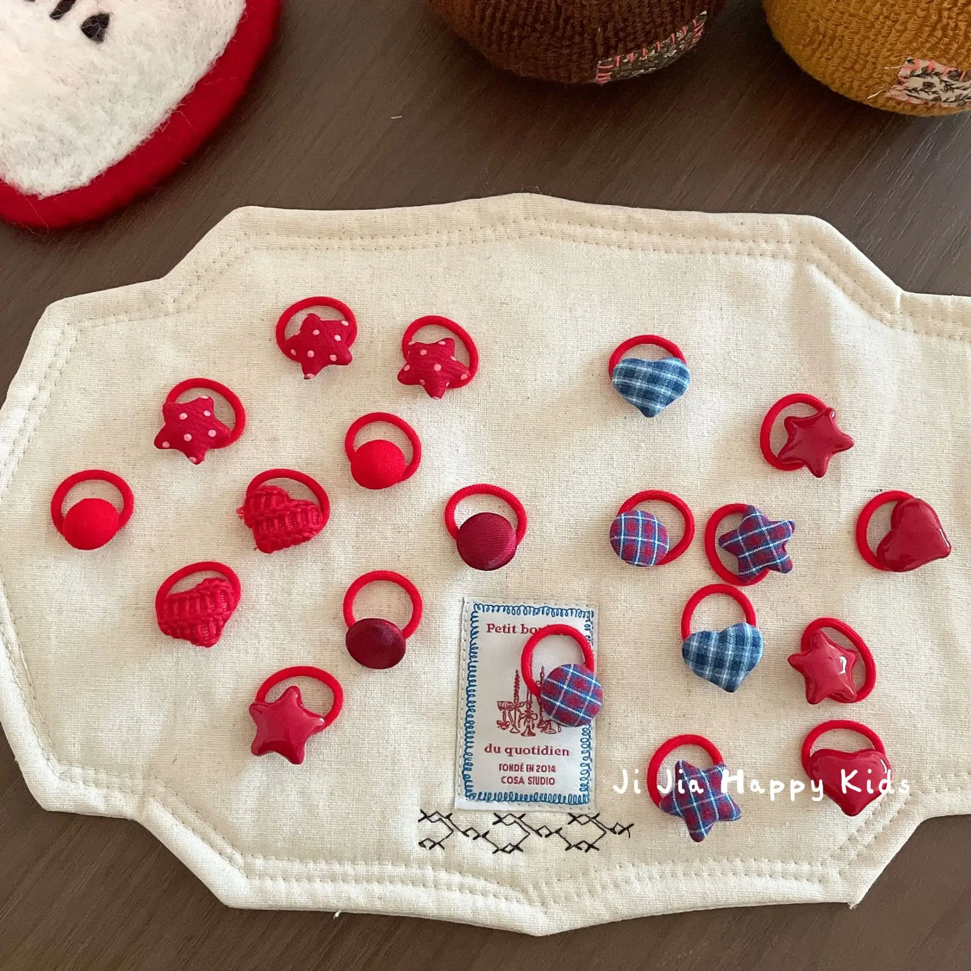 Hair Ties 10 Pcs Plush Pom Thumb Size Red Plaid Star Hair Safe Baby Cute Soft Elastic Lightweight Daily Autumn Winter