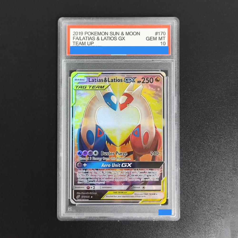 POKEMON DIY PTCG SUN & MOON TEAM UP # 170 LATIAS & LATIOS GX Mewtwo MEW Grado de autenticación GEM MT 10 Tarjetas de colección de regalos Juguete