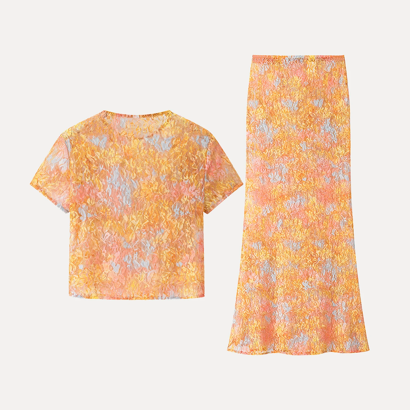 

Ele Floral Print Crop Top And High Waist Skirt Set Summer 2025 Women's Faion Casual Outfit Polyester Fiber ort Sve...