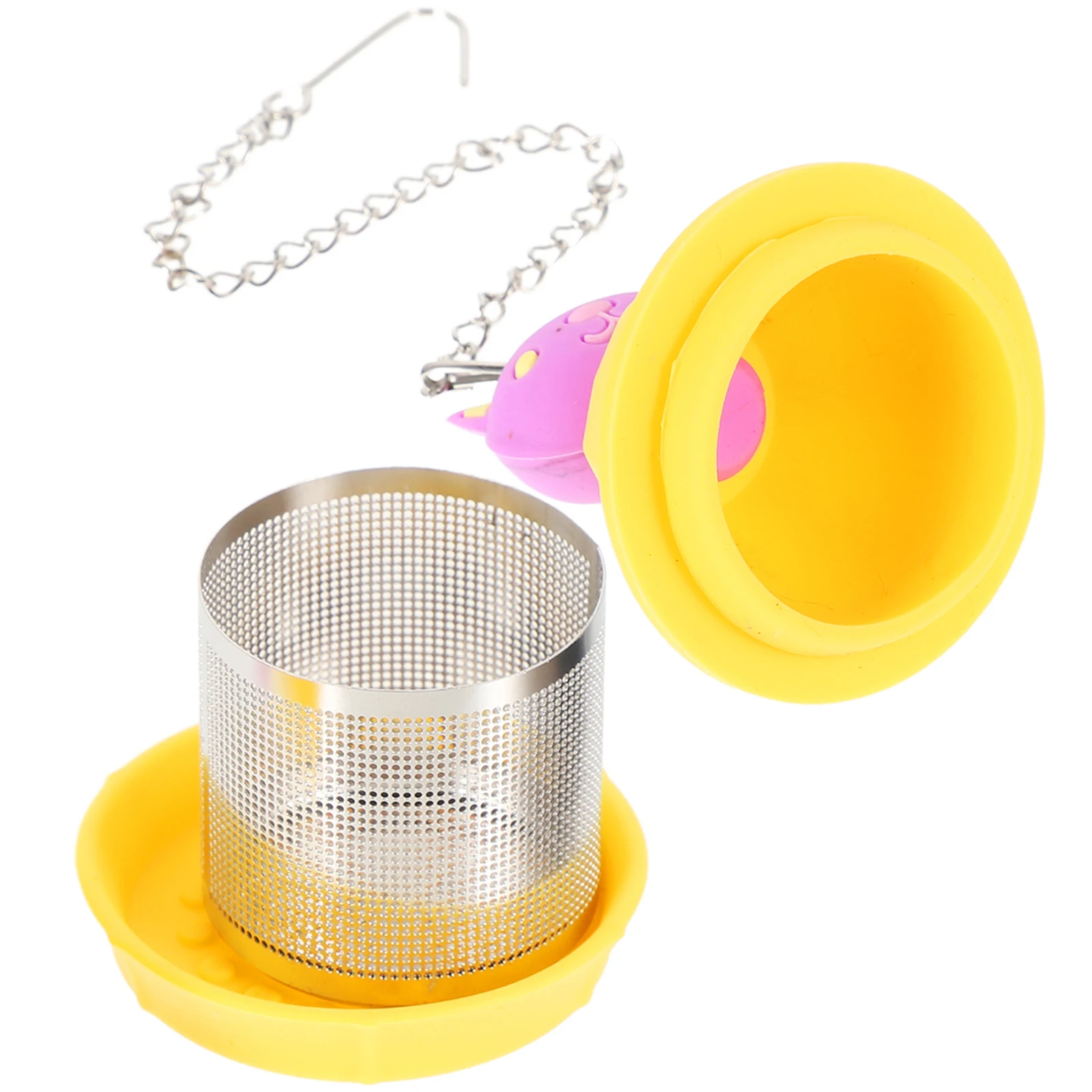 

Stainless Steel Tea Strainer Loose Leaf Infusers Yellow Silica Gel Filter Fine Mesh Design Uniform Grid Kitchen Accessories