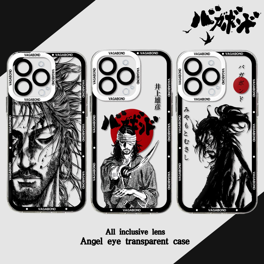 Japanese Vagabond Samurai Miyamoto Musashi Phone Case For iPhone 15 14 13 12 11 Mini Pro Max X XR XSMax 7 8 Plus SE Clear Cover