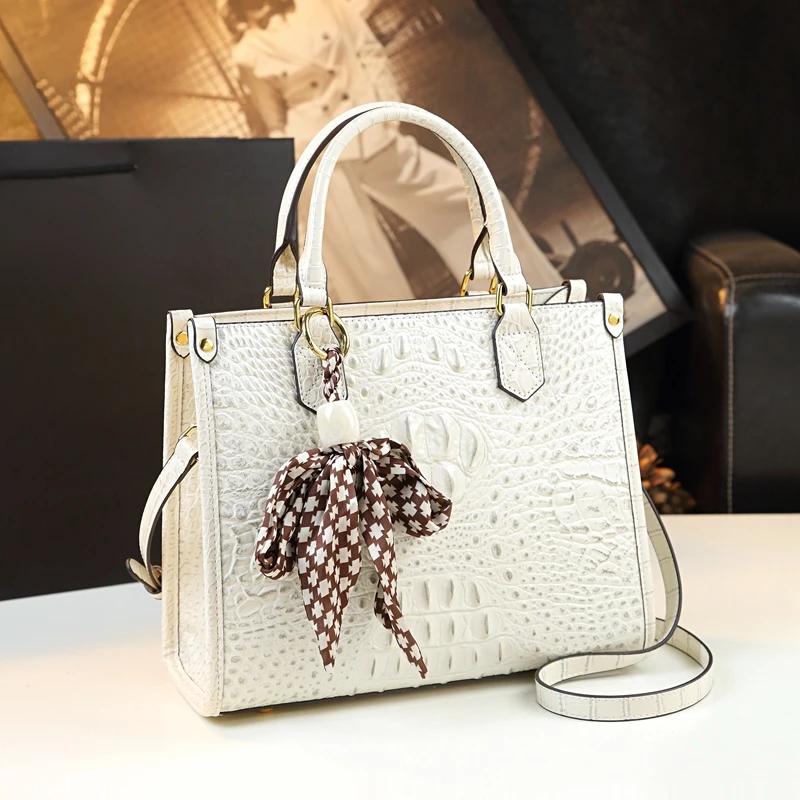 Luxury Fashion Genuine Leather Women Handbags Crocodile Pattern Lady Mom Shoulder Messenger Bag Elegant Portable Tote Bags 2023