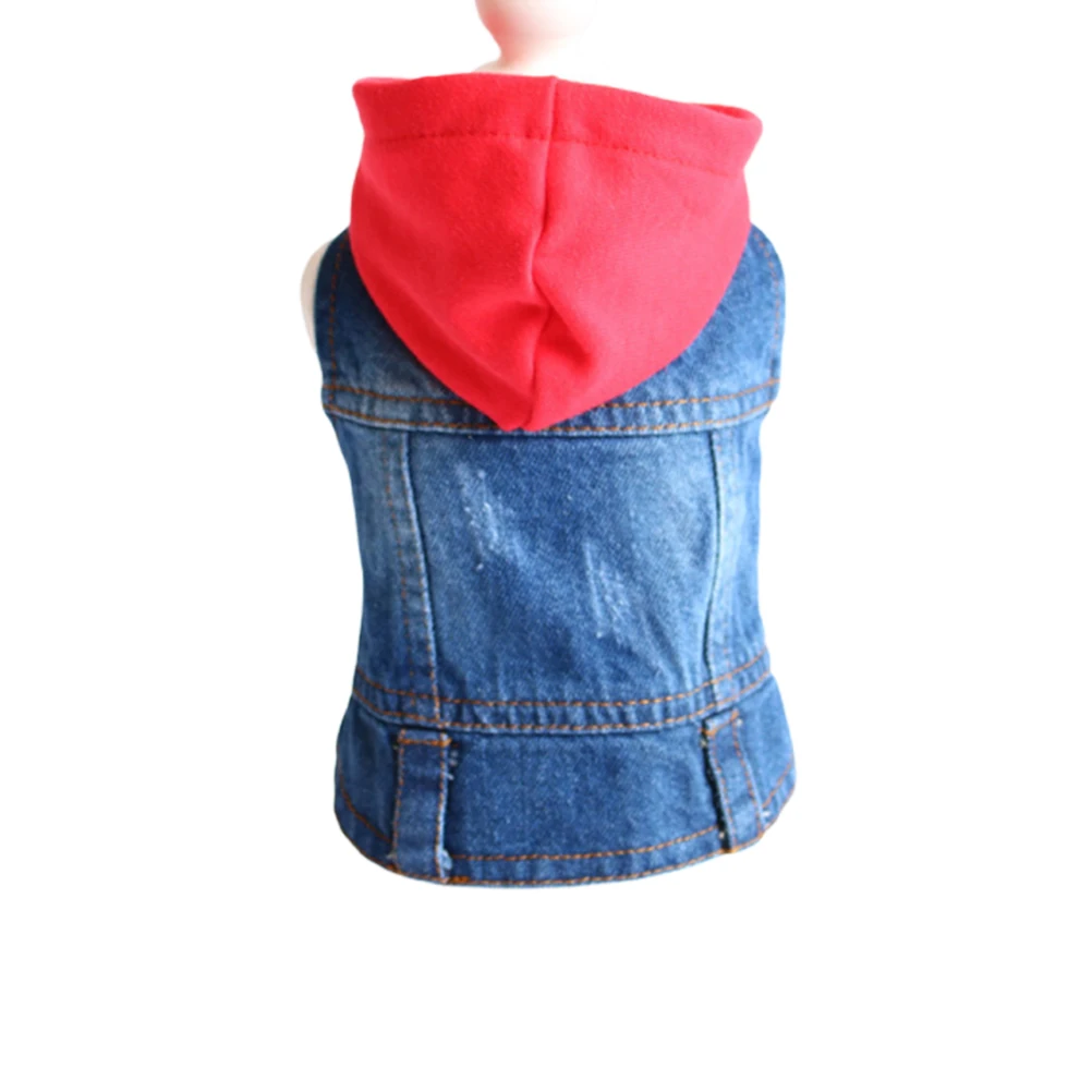 

Fashion Pet Vests Denim Dog Apparel Cool Clothes Spring Summer Autumn Lapel Collar Button Closure Red Knitted Hat Gift For