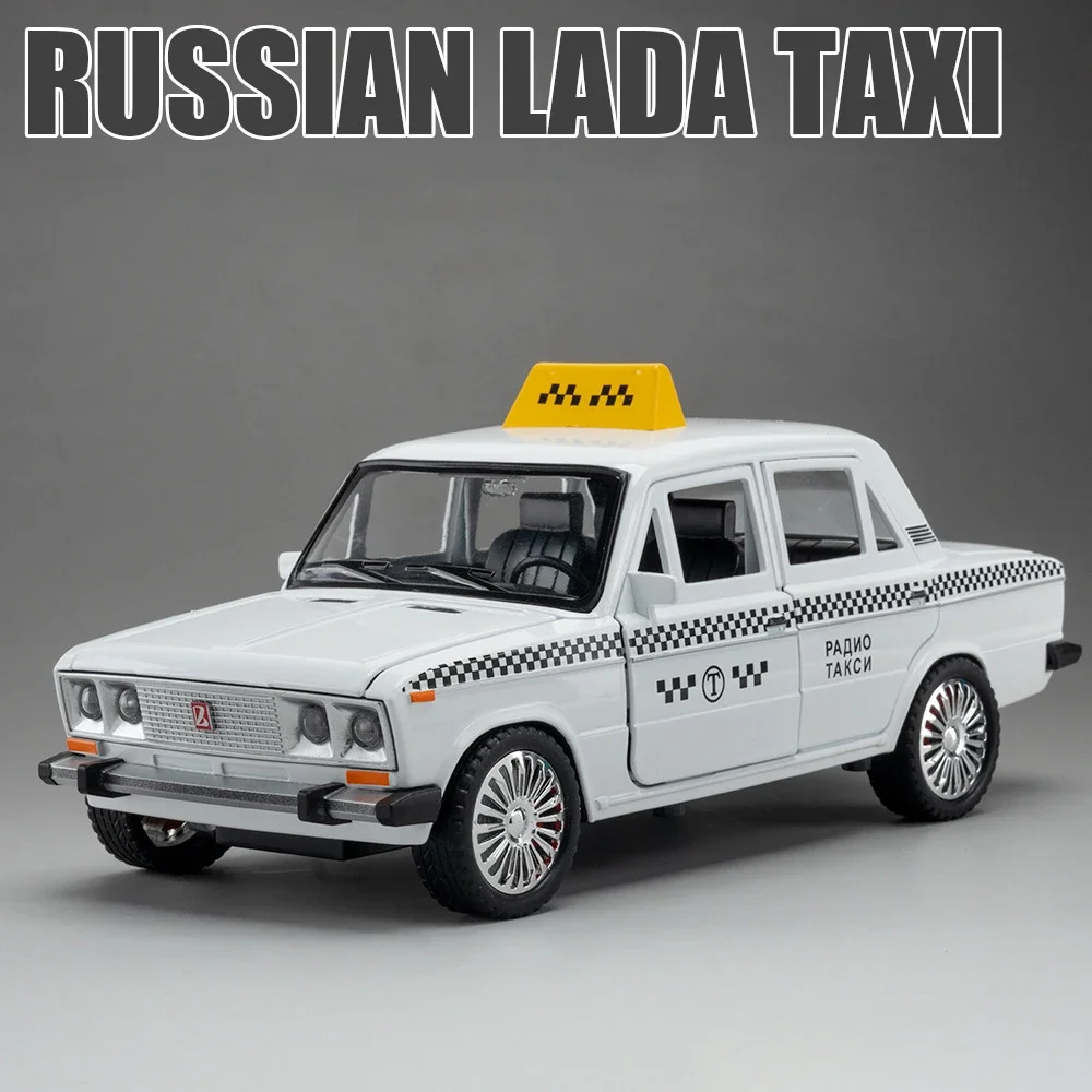 1:18 LADA 2106 TAXI liga modelo de carro som e luz puxar para trás brinquedo infantil colecionável presente de aniversário
