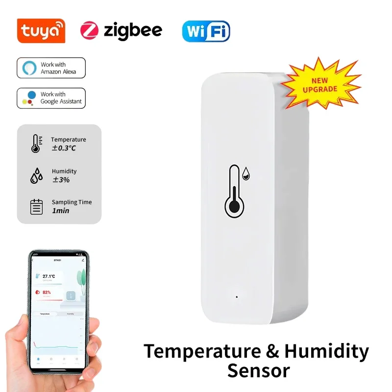 

Temperature And Humidity Sensor Tuya Wifi/Zigbee Indoor Thermometer Smart Life Control For Home Work With Alexa Google Assistant