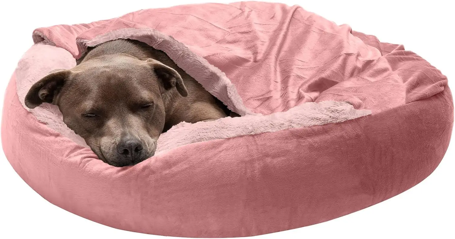 

27' Round Calming Donut Dog Bed, Washable, Medium, Rose Pink