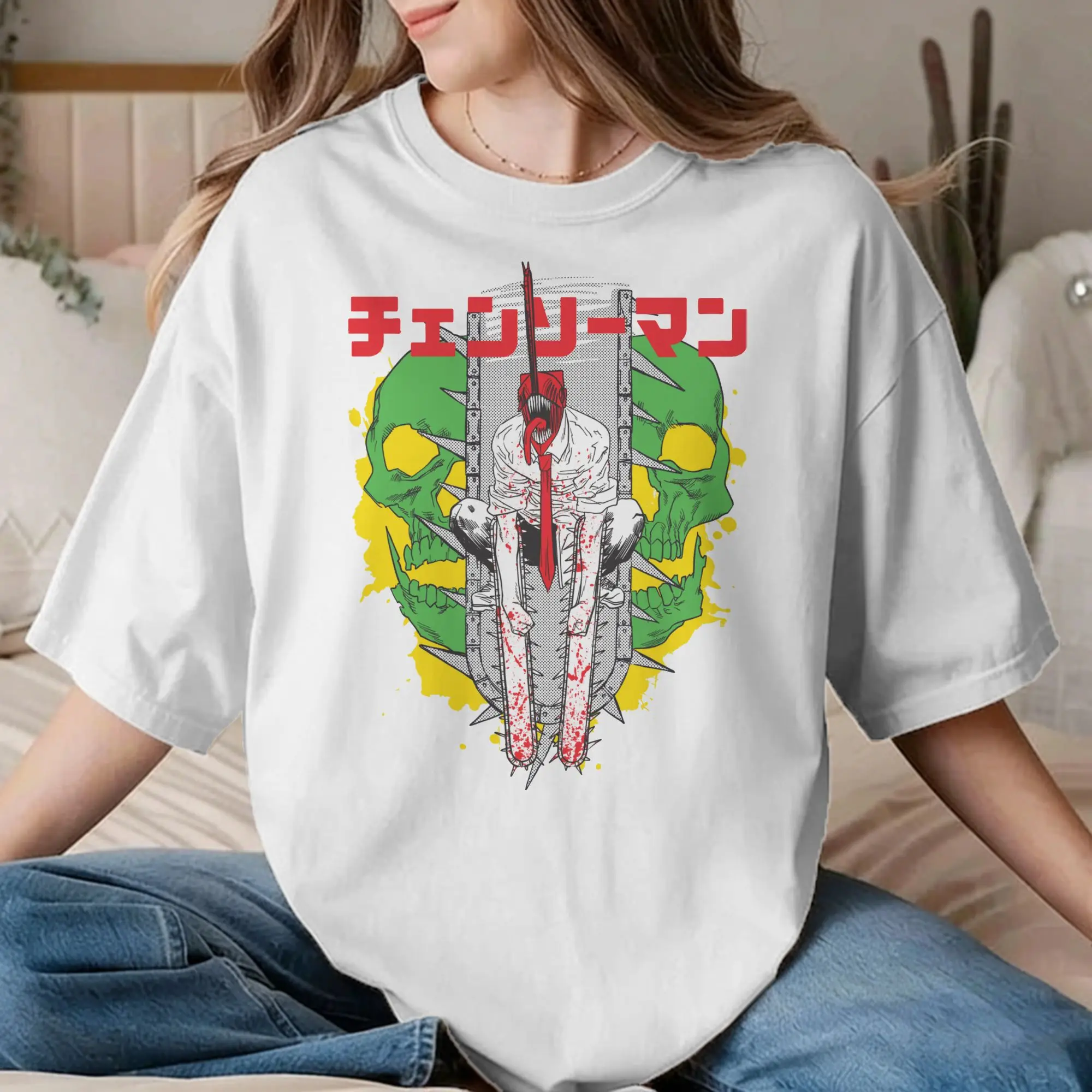 Men Women T-Shirts Chainsawmans Hipster 100% Cotton Tee Shirt Short Sleeve Denji Pochita Devil Anime T Shirt Crewneck Tops Party