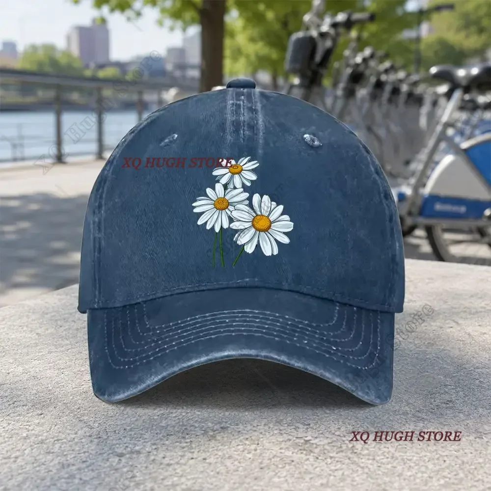 Unisex Small Daisy Print Washed Baseball Cap Fishing Cowboy Sun Hats Hip Hop Mens Snapback Cap