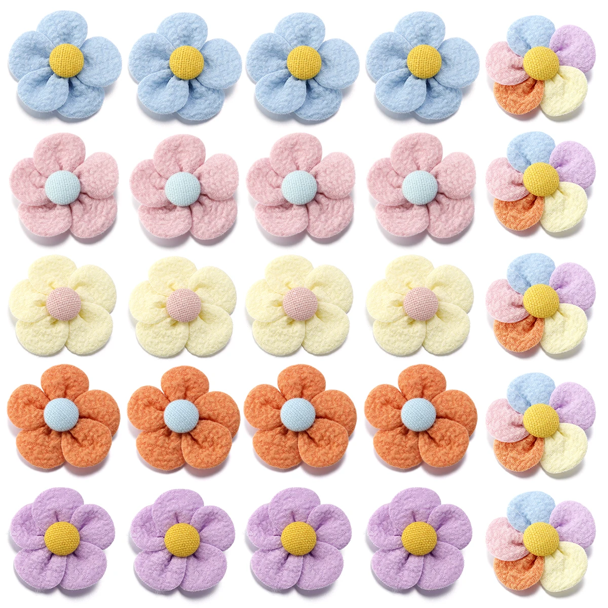 10 pz/lotto tessuto fiore Applique simpatici girasoli con bottoni petali patch per copricapo fai da te abbigliamento bambini forniture per lavori