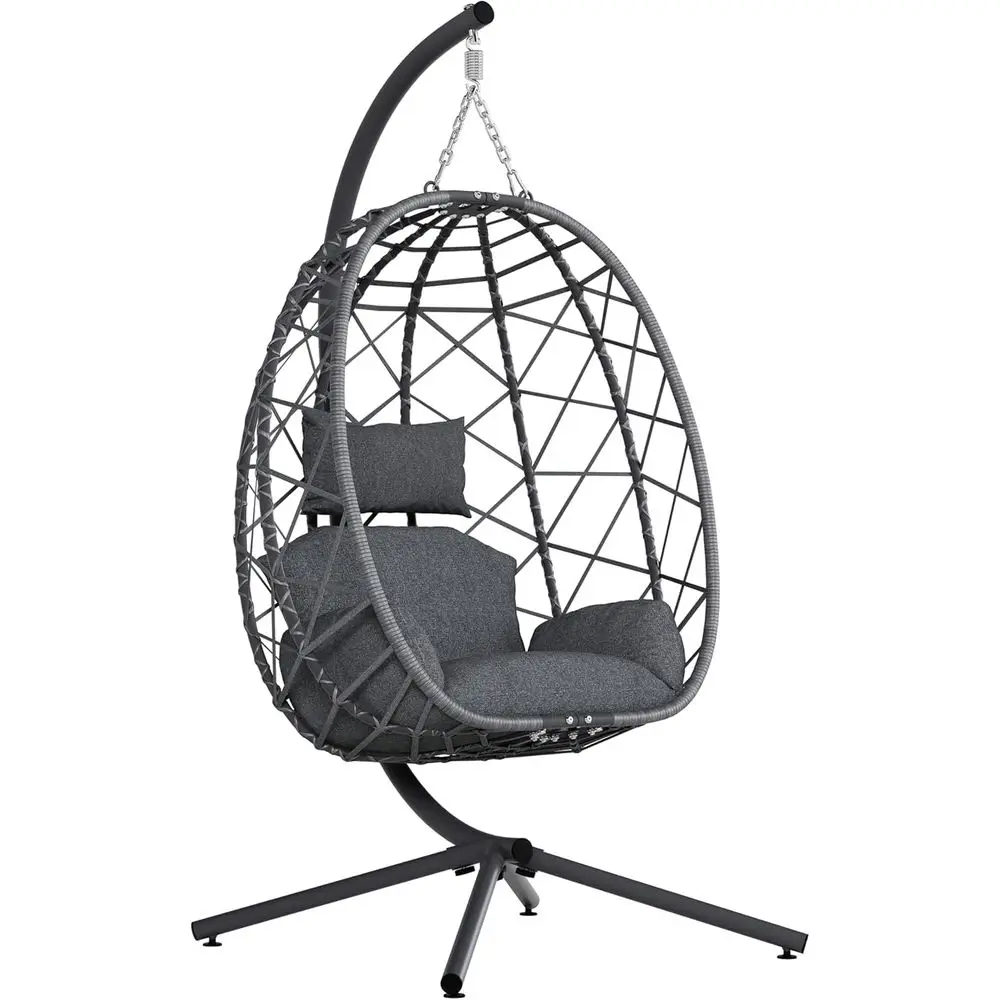 

Подвесное кресло-яйцо на подставке, уличное и комнатное плетеное кресло-качели из ротанга с подушкой, прочное кресло-гамак для патио или сада