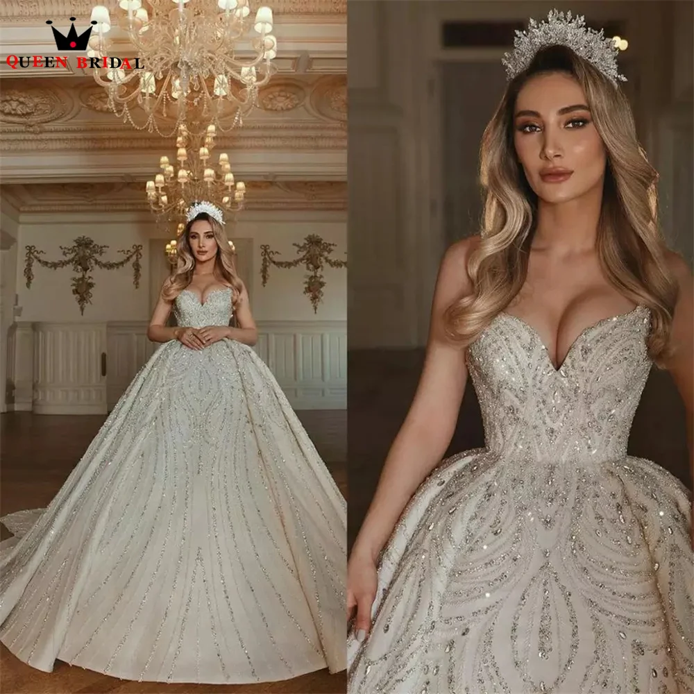 Vestidos de novia de lujo, vestido de baile con escote en forma de corazón, encaje de tul, cuentas de cristal y diamantes, nuevo vestido de novia Formal, tamaño personalizado DX49 2023