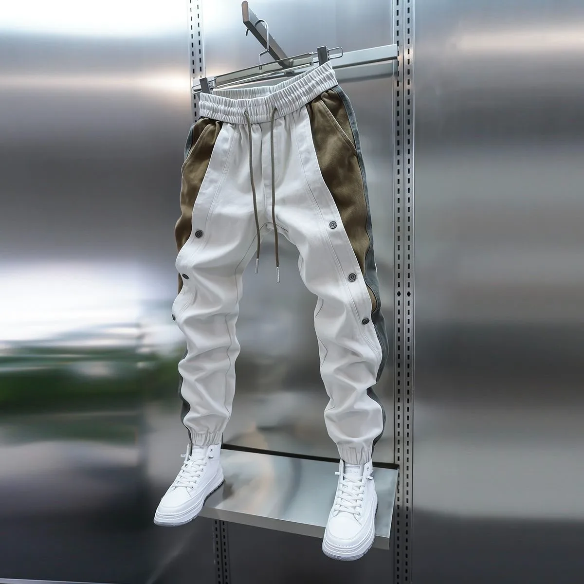 

Мужские осенне-зимние повседневные брюки большого размера в корейском стиле, модные узкие брюки с манжетами, дышащий полиэстер, с элементами пэчворка