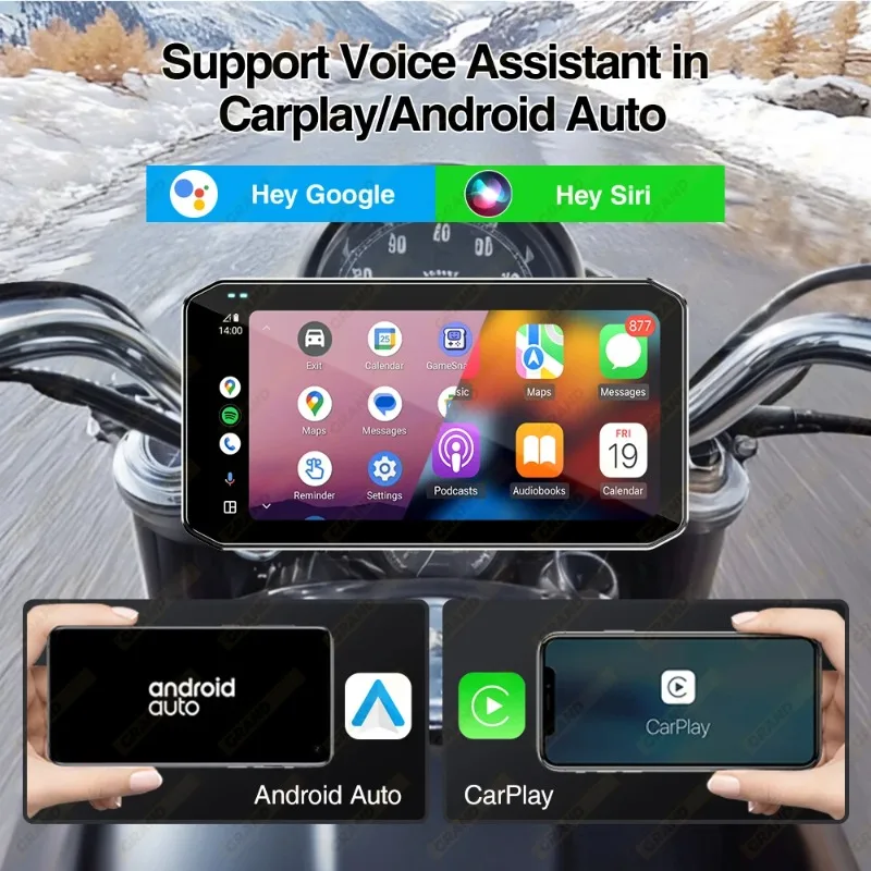 Portable 6.25 inch IPX67 Waterproof Motorcycle GPS Navigation Wireless Carplay Android Auto DVR Drive Recorder Moto Monitor
