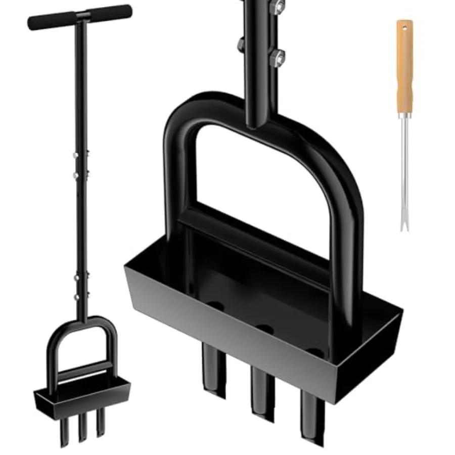 

Manual Lawn Aerator Coring Tool with 41Inch Stainless Steel Design and Soil Core Storage Tray Includes 3 Stainless Steel Corer
