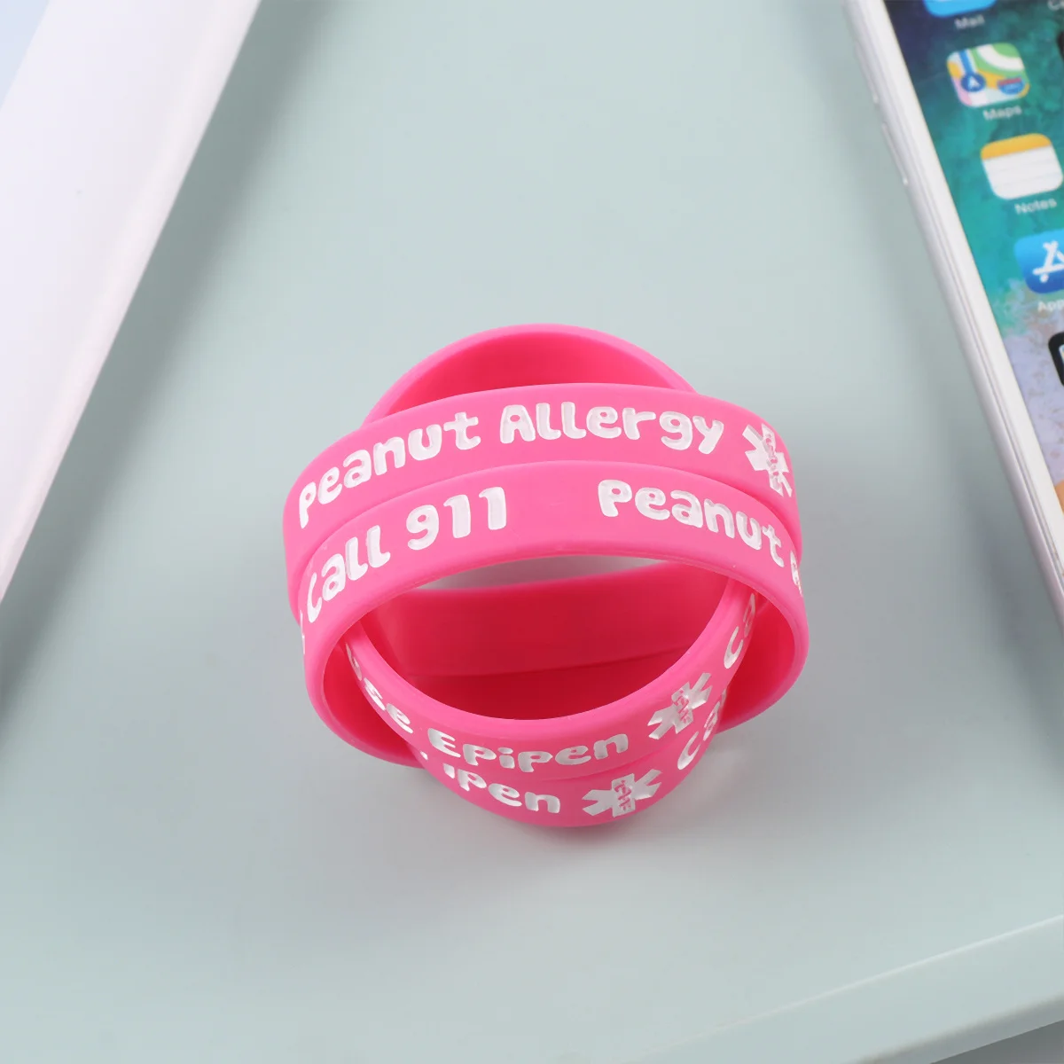 4Pcs Silicone Kid Bracelets Medical Warning Thick Durable Waterproof Wristbands Flexible Comfortable Girls Party PVC Bracelet
