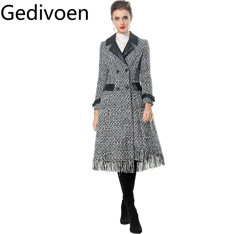 

Gedivoen Autumn and winter New Style fashionable Coat Women Notched Long Sleeved Double-breasted Plaid Overcoat
