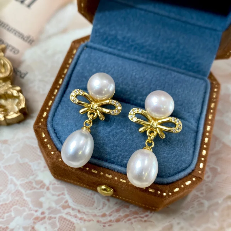 

Light Luxury Multi-Bead Natural Freshwater Pearl Earrings for Women 18K Gold Plated Niche Retro Fashion Tassel Studs Simple