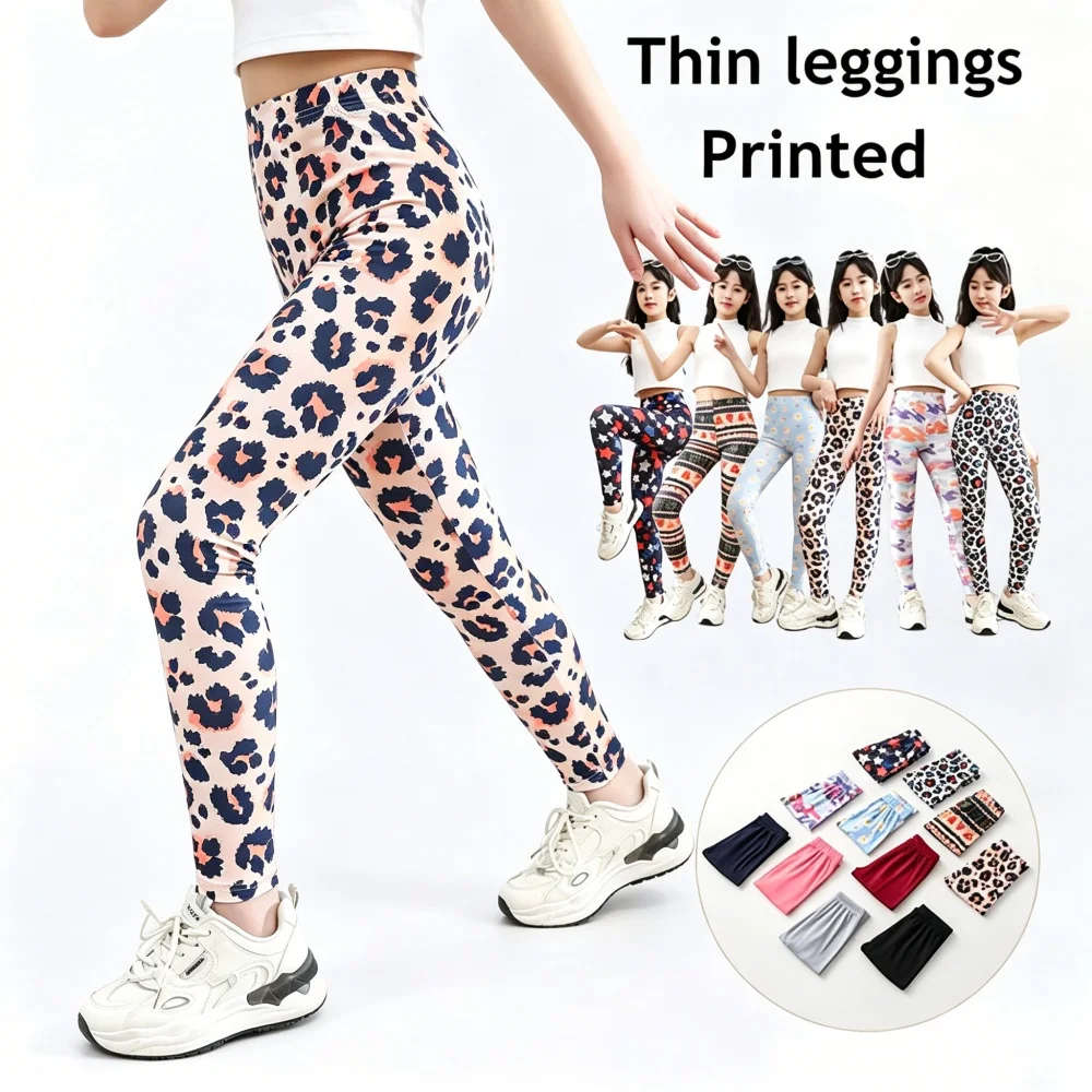 

Children Legging Leopard Flower Printing Elastic Pants Kids Girls Slim Thin Wear Leggings 2-11 Years Girls Soft Pants